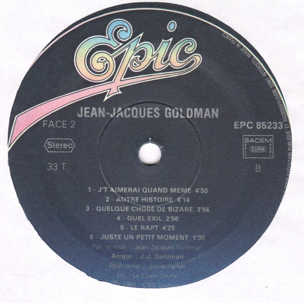 Jean-Jacques Goldman - Jean Jacques Goldman | Epic (EPC 85233) - 4