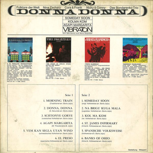 Νινή Ζαχά - Cora & Frank - Nicky & Conny - Das Bondarenko Trio - Donna Donna - Folklore Der Welt | Vibraton (VB-F 4010) - 2