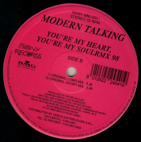 Modern Talking - You're My Heart, You're My Soul RMX '98 | Many Records (MN12001) - 2