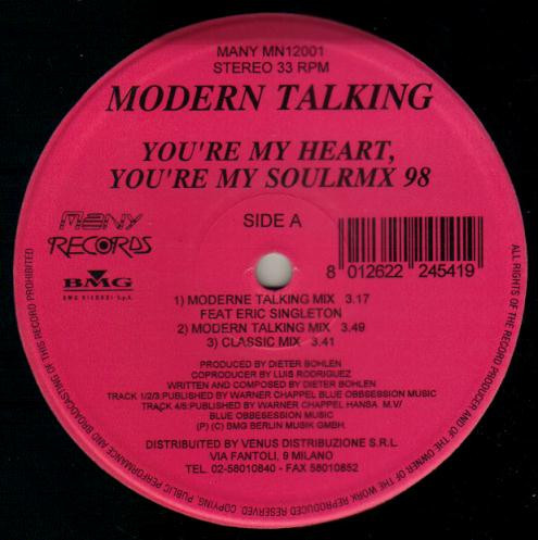 Modern Talking - You're My Heart, You're My Soul RMX '98 | Many Records (MN12001) - main