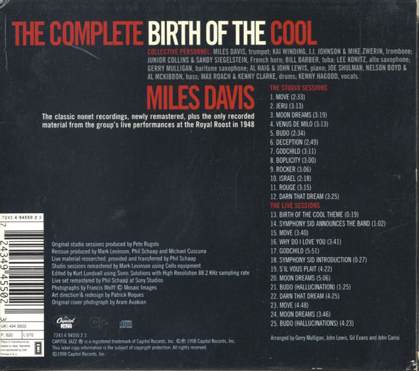Miles Davis - The Complete Birth Of The Cool | Capitol Jazz (7243 4 94550 2 3) - 2 Miles Davis - The Complete Birth Of The Cool | Capitol Jazz (7243 4 94550 2 3) - 2