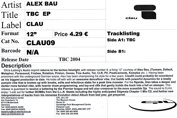Alex Bau - Nervous Nights EP | CLAU (CLAU09) - main