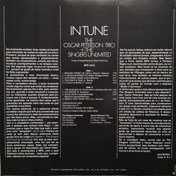 The Oscar Peterson Trio + The Singers Unlimited - In Tune | MPS Records (MPS 15318) - 2