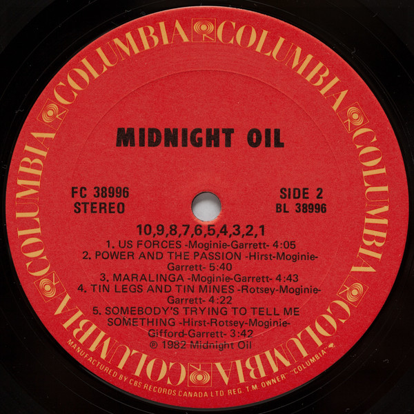 Midnight Oil - 10, 9, 8, 7, 6, 5, 4, 3, 2, 1 [Vinyl] | Columbia (FC 38996) - 4