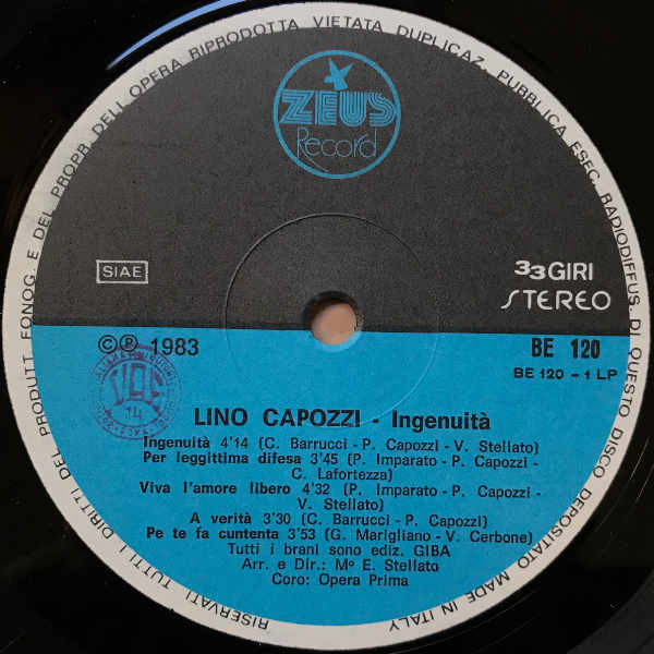 Lino Capozzi - Ingenuità | Zeus Record (BE 120) - 3 Lino Capozzi - Ingenuità | Zeus Record (BE 120) - 3