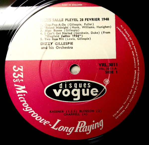 Dizzy Gillespie - Paris, Salle Pleyel, 28 Février 1948 | Disques Vogue (VRL 3011) - 3 Dizzy Gillespie - Paris, Salle Pleyel, 28 Février 1948 | Disques Vogue (VRL 3011) - 3