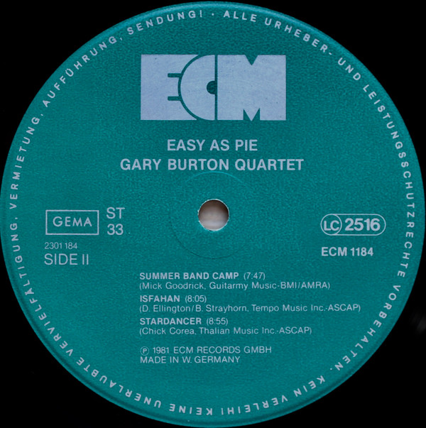 Gary Burton Quartet - Easy As Pie | ECM Records (ECM 1184) - 4