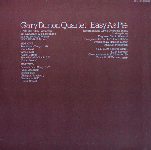 Gary Burton Quartet - Easy As Pie | ECM Records (ECM 1184) - 2