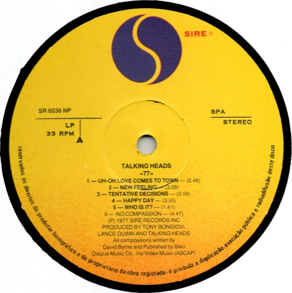 Talking Heads - Talking Heads: 77 | Sire (SR 6036 NP) - 2