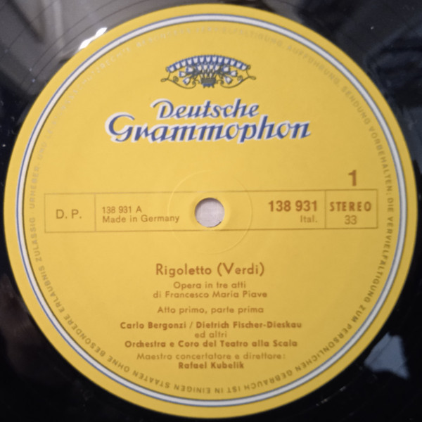 Giuseppe Verdi - Renata Scotto , Fiorenza Cossotto , Carlo Bergonzi , Dietrich Fischer-Dieskau , Ivo Vinco , Rafael Kubelik - Rigoletto | Deutsche Grammophon (2709 014) - 2