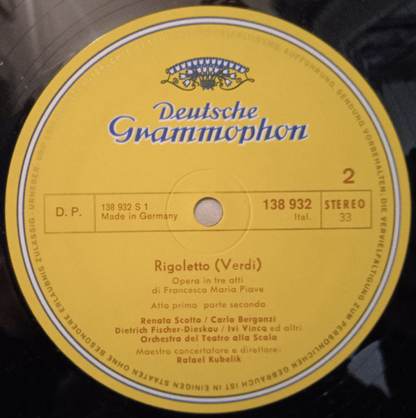 Giuseppe Verdi - Renata Scotto , Fiorenza Cossotto , Carlo Bergonzi , Dietrich Fischer-Dieskau , Ivo Vinco , Rafael Kubelik - Rigoletto | Deutsche Grammophon (2709 014) - 3