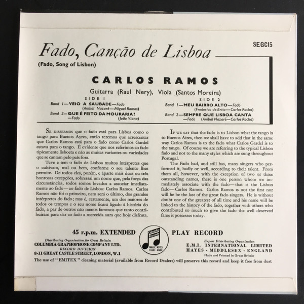Carlos Ramos - Fado, Canção De Lisboa | Columbia (SEGC 15) - 2