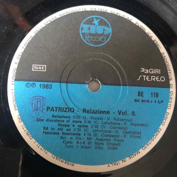 Patrizio - Relazione Vol. 8 | Zeus Record (BE 119) - 4 Patrizio - Relazione Vol. 8 | Zeus Record (BE 119) - 4