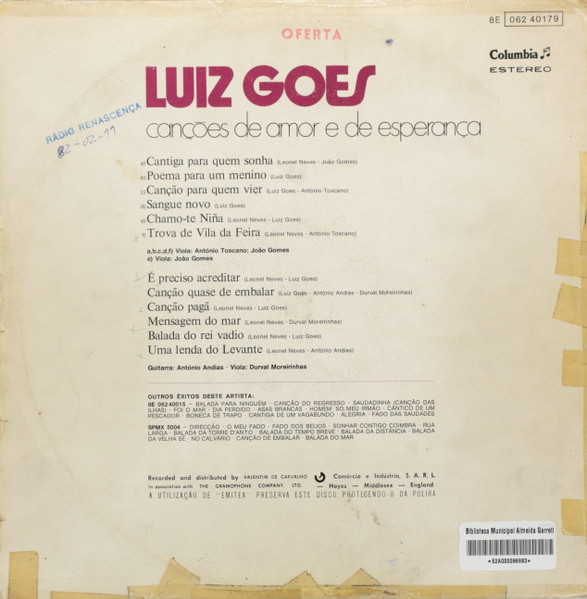 Luiz Goes - Canções De Amor E De Esperança | Columbia (8E 062 40179) - 2 Luiz Goes - Canções De Amor E De Esperança | Columbia (8E 062 40179) - 2
