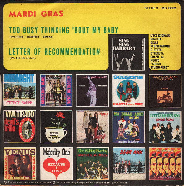 Mardi Gras - Too Busy Thinking 'Bout My Baby / Letter Of Recommendation | Map City (MC 8002) - 2 Mardi Gras - Too Busy Thinking 'Bout My Baby / Letter Of Recommendation | Map City (MC 8002) - 2