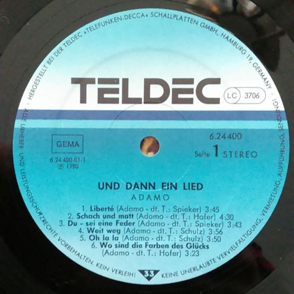 Adamo - ...Und Dann Ein Lied | Teldec (6.24400 AS) - 3