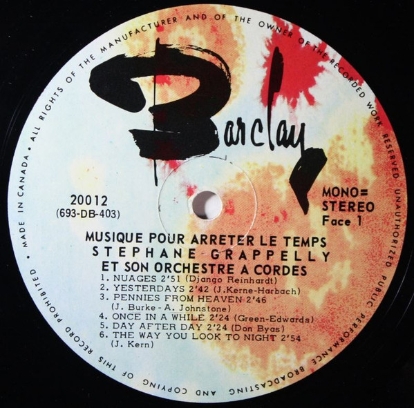 Stephane Grappelly Et Son Orchestre - Musique Pour Arrêter Le Temps | Barclay (20012) - 3 Stephane Grappelly Et Son Orchestre - Musique Pour Arrêter Le Temps | Barclay (20012) - 3