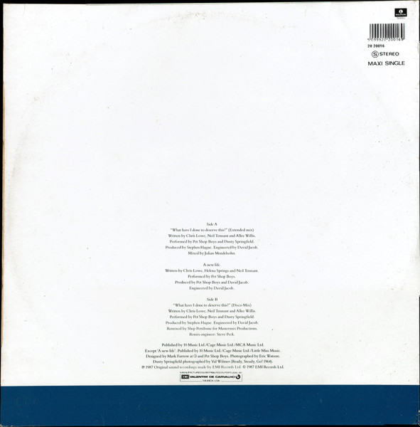 Pet Shop Boys With Dusty Springfield - What Have I Done To Deserve This? | Parlophone (2020016) - 2 Pet Shop Boys With Dusty Springfield - What Have I Done To Deserve This? | Parlophone (2020016) - 2