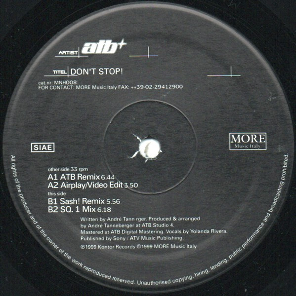 ATB - Don't Stop | Milk'n Honey (MNH 008) - 4