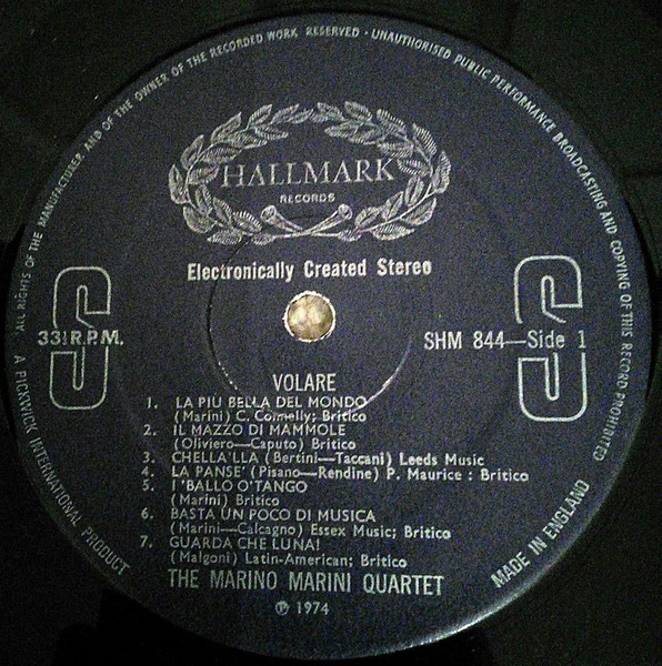 Marino Marini Ed Il Suo Quartetto - Volare | Hallmark Records (SHM 844) - 3