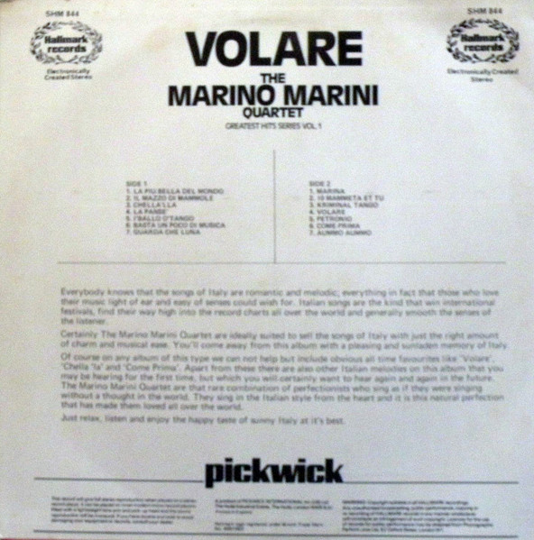 Marino Marini Ed Il Suo Quartetto - Volare | Hallmark Records (SHM 844) - 2
