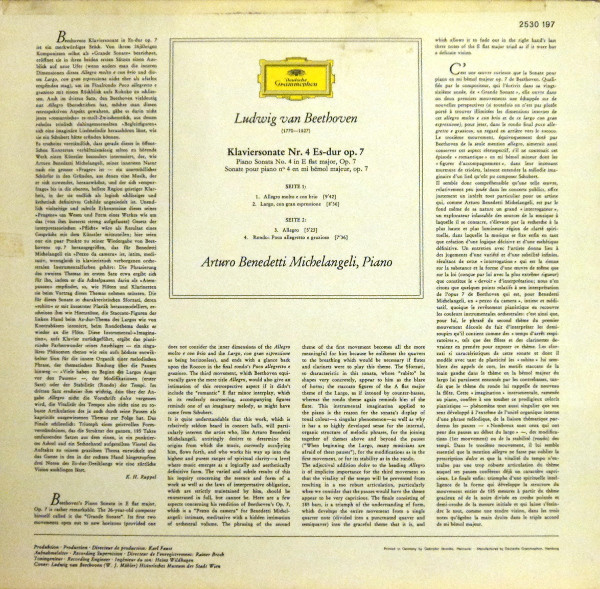 Ludwig van Beethoven – Arturo Benedetti Michelangeli - Sonate Nr. 4 Es-dur Op. 7 = (In E Flat Major) | Deutsche Grammophon (2530 197) - 2