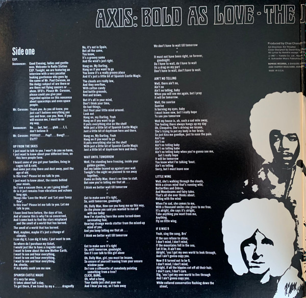 The Jimi Hendrix Experience - Axis: Bold As Love | Reprise Records (RS 6281) - 2