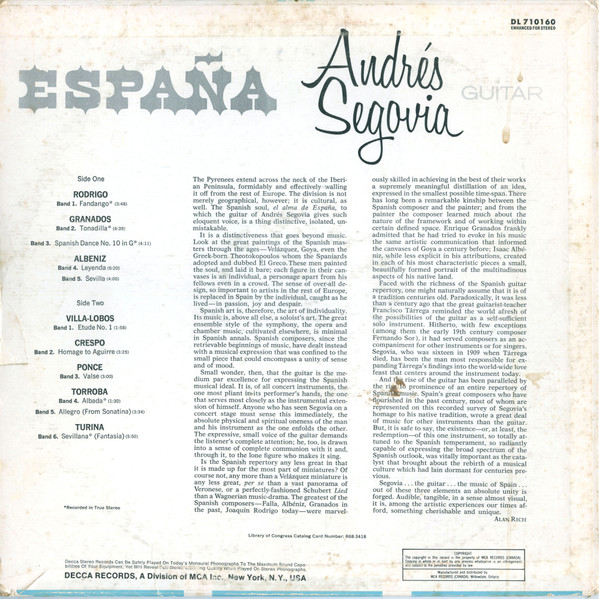 Andrés Segovia - España | Decca (DL 7-10160) - 2