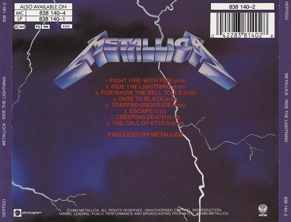 Metallica - Ride The Lightning | Vertigo (838 140-2) - 2