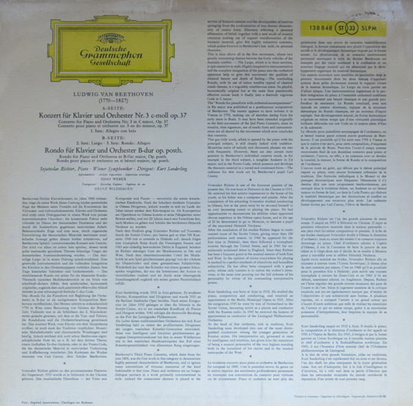 Sviatoslav Richter : Ludwig van Beethoven - Klavierkonzert Nr. 3 C-moll = Piano Concerto No. 3 C Minor • Konzertrondo B-dur = Rondo B Flat Major | Deutsche Grammophon (138 848 SLPM) - 2