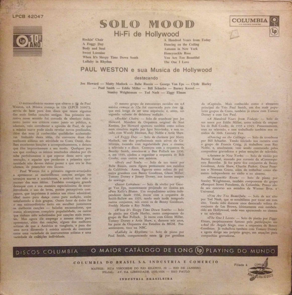 Paul Weston And His Music From Hollywood - Solo Mood | Columbia (LPCB-42047) - 2