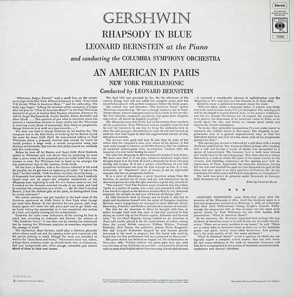 George Gershwin , Leonard Bernstein - Rhapsody In Blue / An American In Paris | CBS (72080) - 2