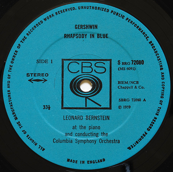 George Gershwin , Leonard Bernstein - Rhapsody In Blue / An American In Paris | CBS (72080) - 3