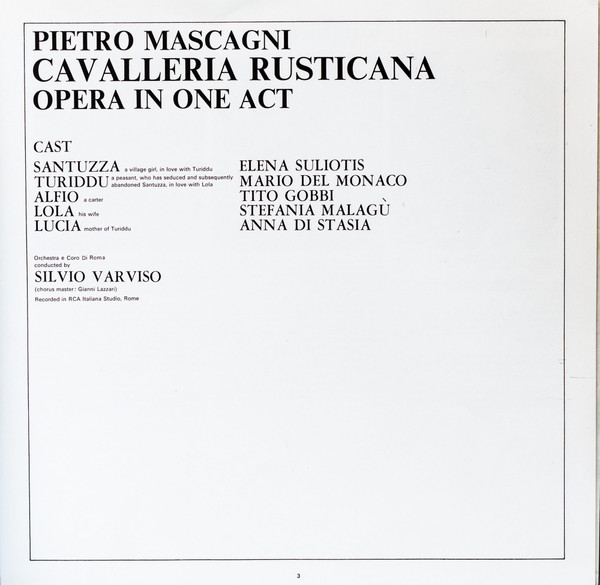 Pietro Mascagni - Elena Souliotis , Mario del Monaco , Tito Gobbi , Orchestra Di Roma E Coro Di Roma , Silvio Varviso - Cavalleria Rusticana / Elena Souliotis Sings Solo Recital | Decca (SET 343-4) - 2