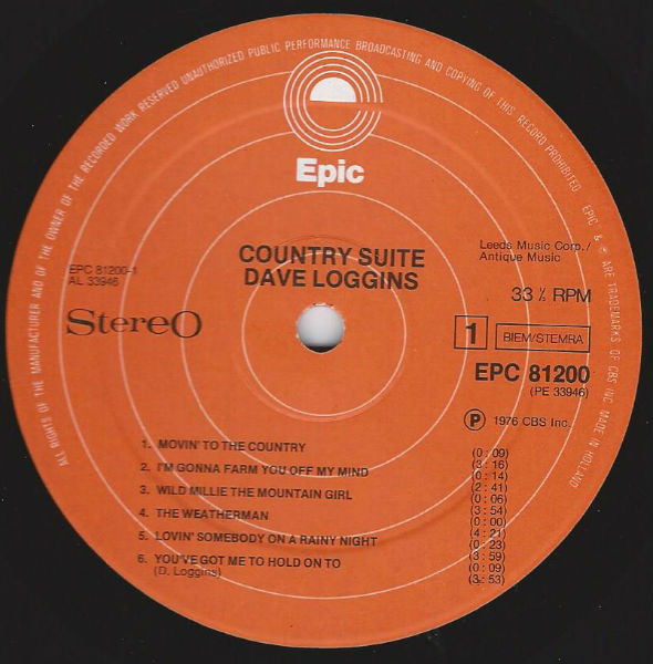 Dave Loggins - Country Suite | Epic (EPC 81200) - 2