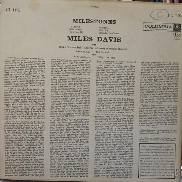Miles Davis - Milestones | Columbia (CL 1193) - 2 Miles Davis - Milestones | Columbia (CL 1193) - 2