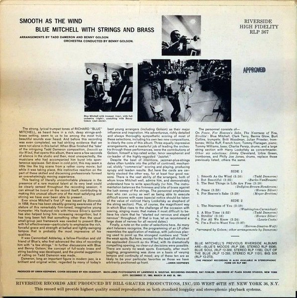 The Blue Mitchell Orchestra - Smooth As The Wind | Riverside Records (RLP 367) - 2