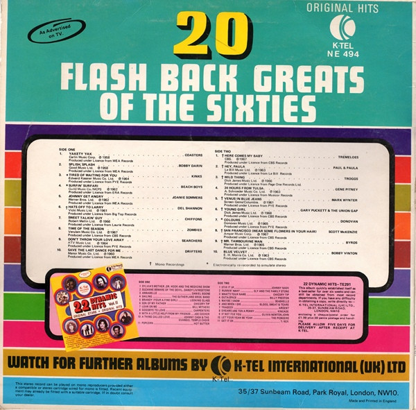 Various - 20 Flash Back Greats Of The Sixties | K-Tel (NE 494)