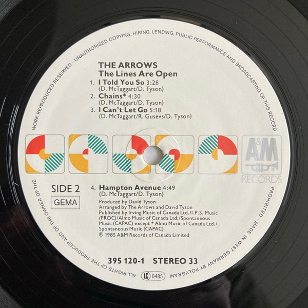 The Arrows - The Lines Are Open - Vinilo | A&M Records (395 120-1) - 3 The Arrows - The Lines Are Open - Vinilo | A&M Records (395 120-1) - 3