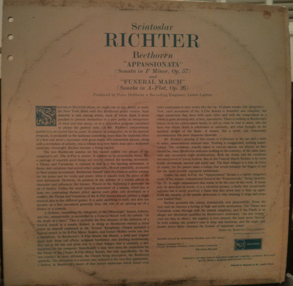 Sviatoslav Richter Richter Ludwig van Beethoven - Beethoven Appassionata And Funeral March Sonatas | RCA Records (SB-2119) - 2