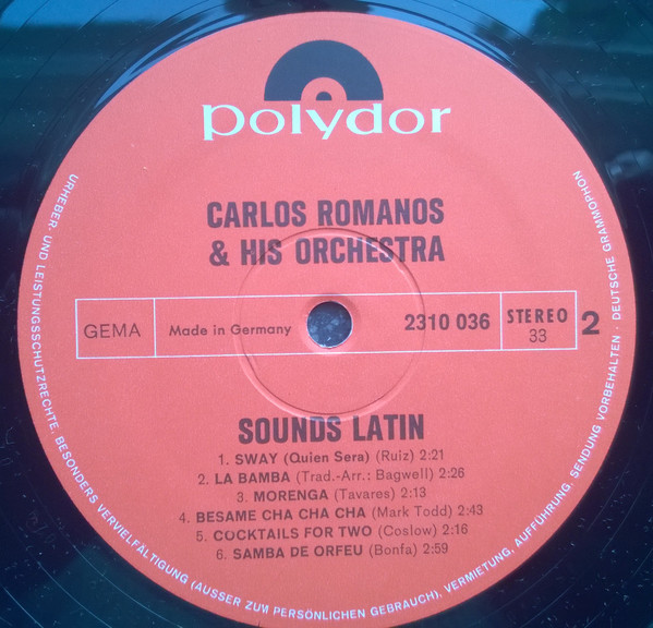 Carlos Romanos & His Orchestra - Sounds Latin | Polydor (2310 036) - 4
