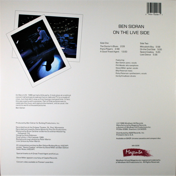 Ben Sidran - On The Live Side | Magenta (MA-0206) - 2