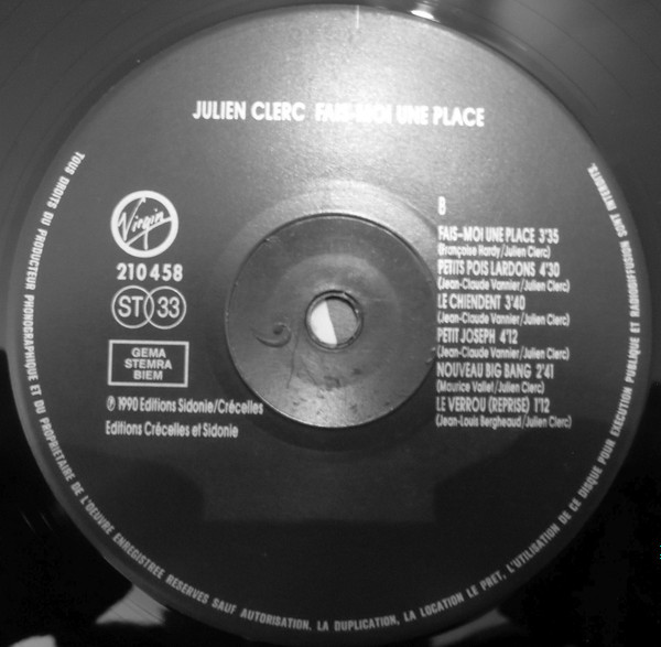 Julien Clerc - Fais-Moi Une Place | Virgin (210 458) - 4 Julien Clerc - Fais-Moi Une Place | Virgin (210 458) - 4