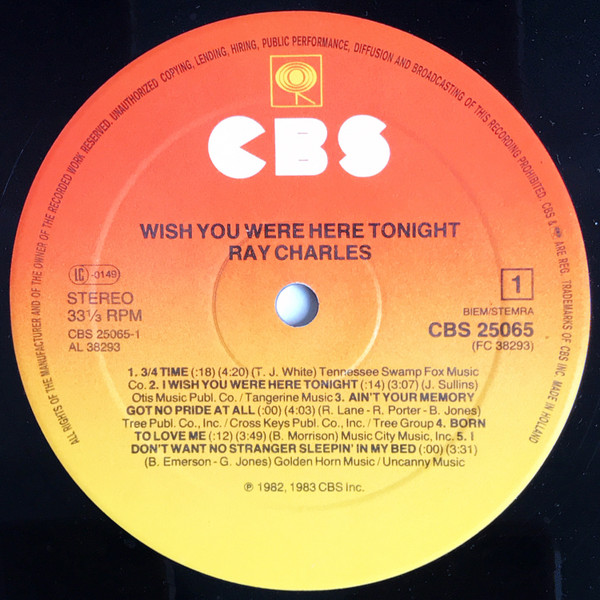Ray Charles - Wish You Were Here Tonight | CBS (CBS 25065) - 3 Ray Charles - Wish You Were Here Tonight | CBS (CBS 25065) - 3