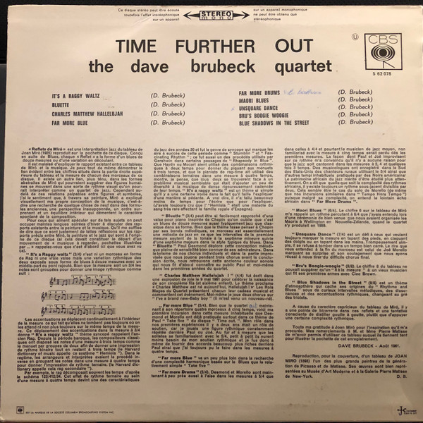 The Dave Brubeck Quartet - Time Further Out (Miro Reflections) | CBS (S 62 078) - 2 The Dave Brubeck Quartet - Time Further Out (Miro Reflections) | CBS (S 62 078) - 2