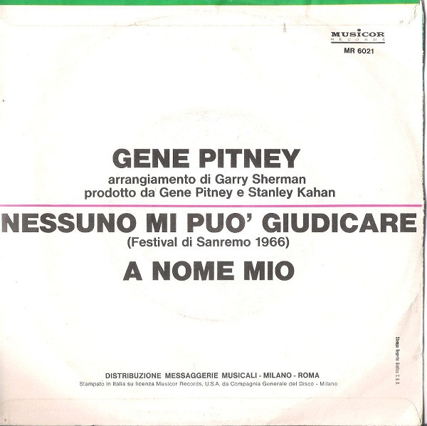 Gene Pitney - Nessuno Mi Può Giudicare | Musicor Records (MR 6021) - 2
