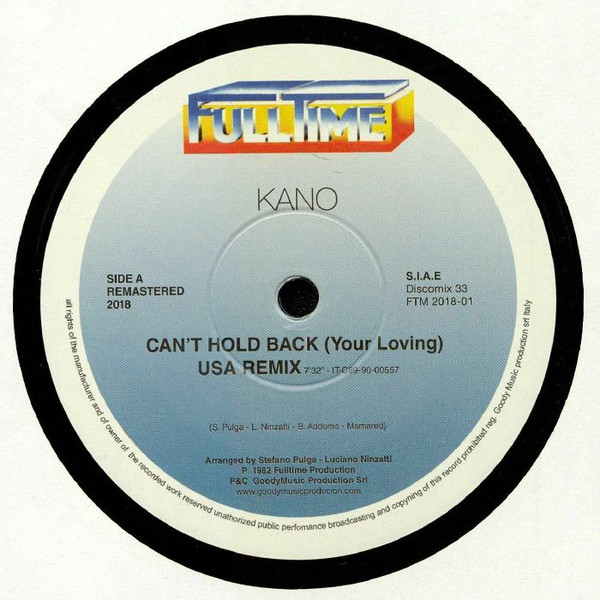 Kano / Jimmy Ross - Can't Hold Back (Your Loving) / Fall Into A Trance | Full Time Records (FTM 2018-01) - main Kano / Jimmy Ross - Can't Hold Back (Your Loving) / Fall Into A Trance | Full Time Records (FTM 2018-01) - main