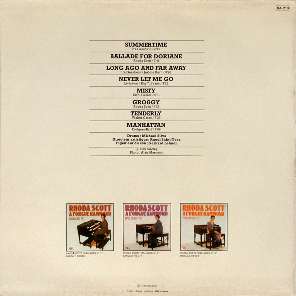 Rhoda Scott - A L'Orgue Hammond - Ballades № 1 | Barclay (93 076) - 2 Rhoda Scott - A L'Orgue Hammond - Ballades № 1 | Barclay (93 076) - 2