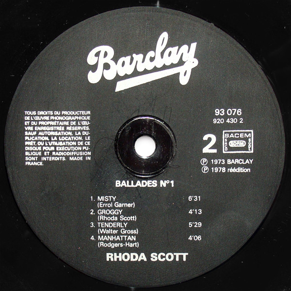 Rhoda Scott - A L'Orgue Hammond - Ballades № 1 | Barclay (93 076) - 4 Rhoda Scott - A L'Orgue Hammond - Ballades № 1 | Barclay (93 076) - 4
