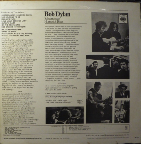 Bob Dylan - Subterranean Homesick Blues | CBS (CBS 62515) - 2